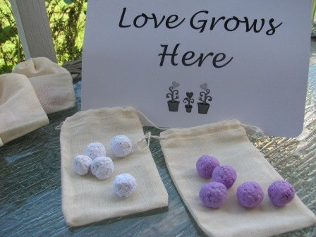 Set of 25 - Plantable paper Wildflower seed ball favors in muslin drawstring bags