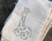 10 Giraffe stamped muslin drawstring bags