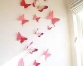 30 3D Wall Butterflies, Paper, Wall Decor, 3D,Pink, Red, Pattern, Nursery, Baby, Wedding Decor, Shower, Cardstock