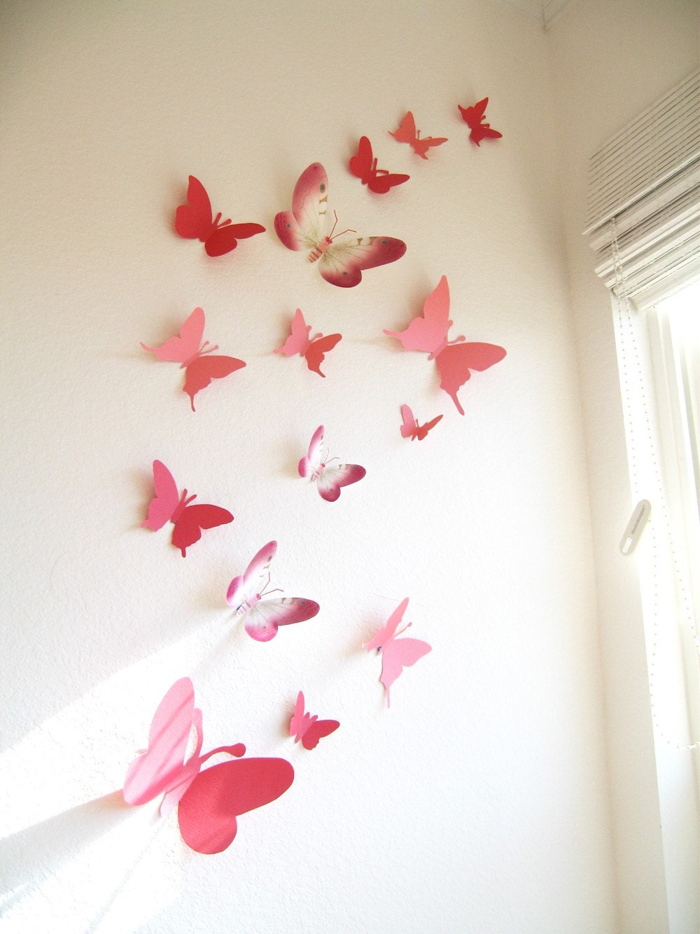 30 3D Wall Butterflies, Paper, Wall Decor, 3D,Pink, Red, Pattern, Nursery, Baby, Wedding Decor, Shower, Cardstock