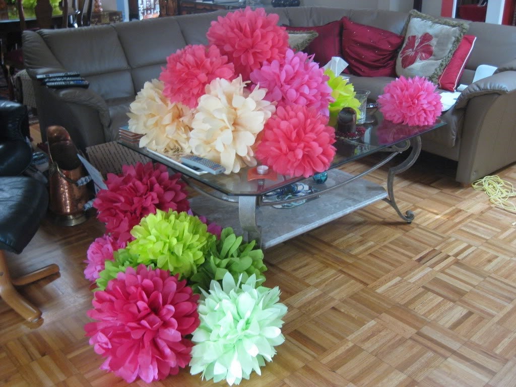 Tissue Paper Pom Poms - Set of 12- Your Colors...Decorations for weddings, bridal shower, birthday party, baby shower, nursery, college dorm