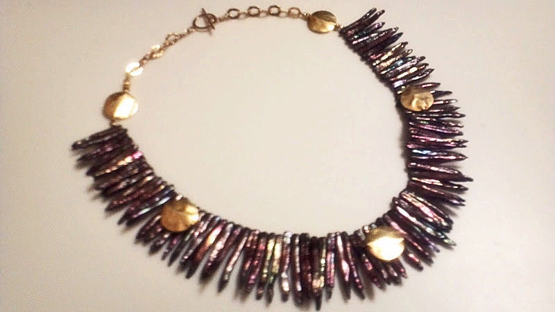 Contemporary Copper mother of pearls with 14k chain necklace