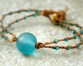 Teal Sea Glass Bracelet with Braided Seed Beads MADE TO ORDER