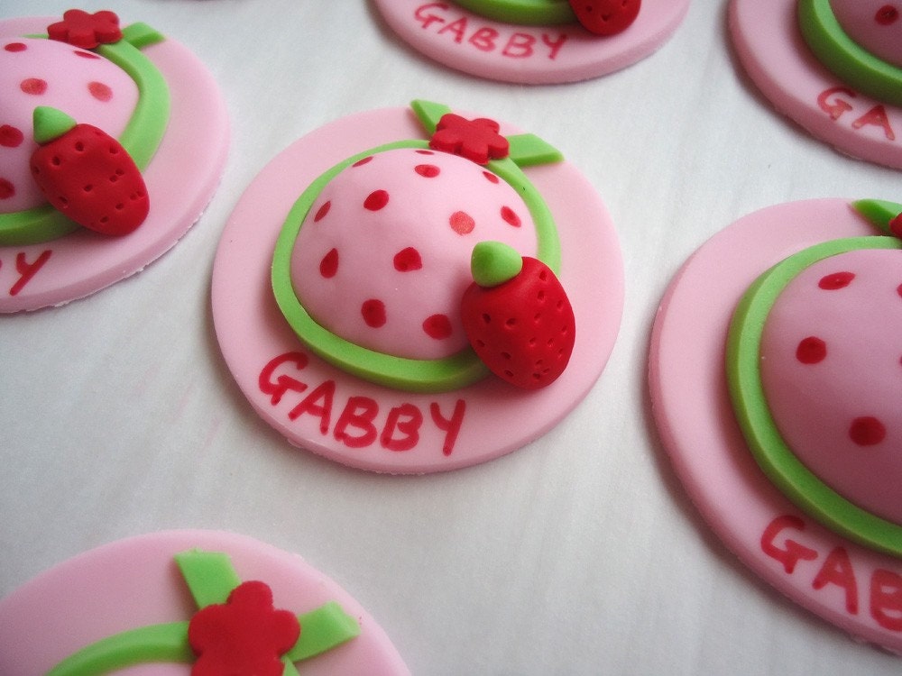 Edible Cupcake Toppers - Strawberry Hat Fondant Cupcake Decorations