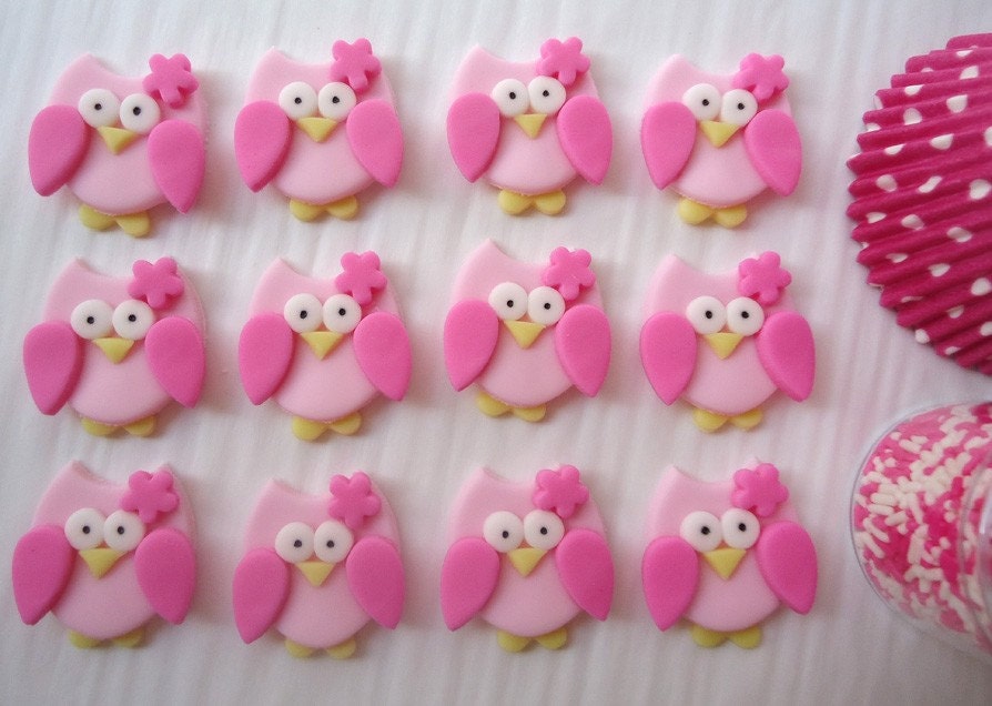 Fondant Cupcake Toppers - Pretty Owl Mini Party Package