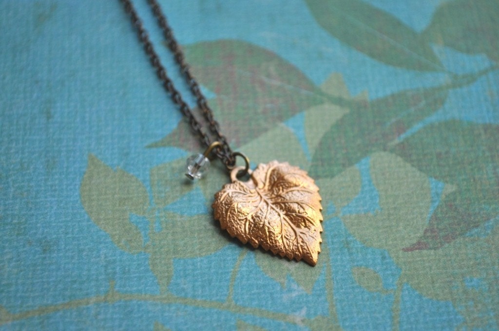 Copper Leaf Necklace - rose gold vintage charm aspen leaf simple delicate everyday jewelry  - adenandclaire