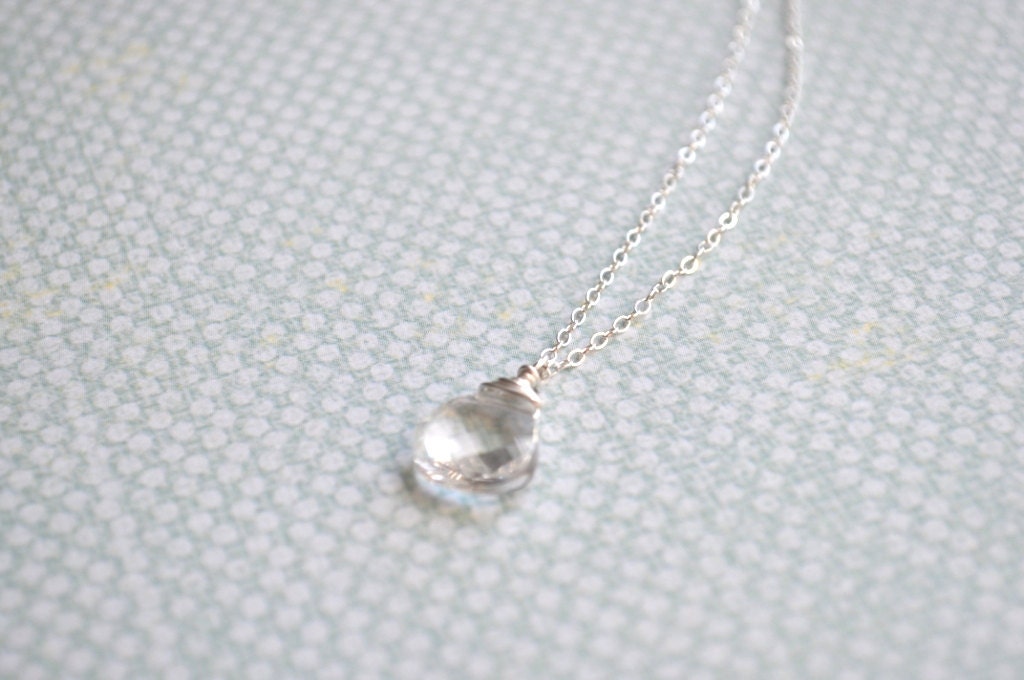 Raindrop Necklace - clear swarovski crystal gem sterling silver - simple wedding or everyday jewelry - adenandclaire