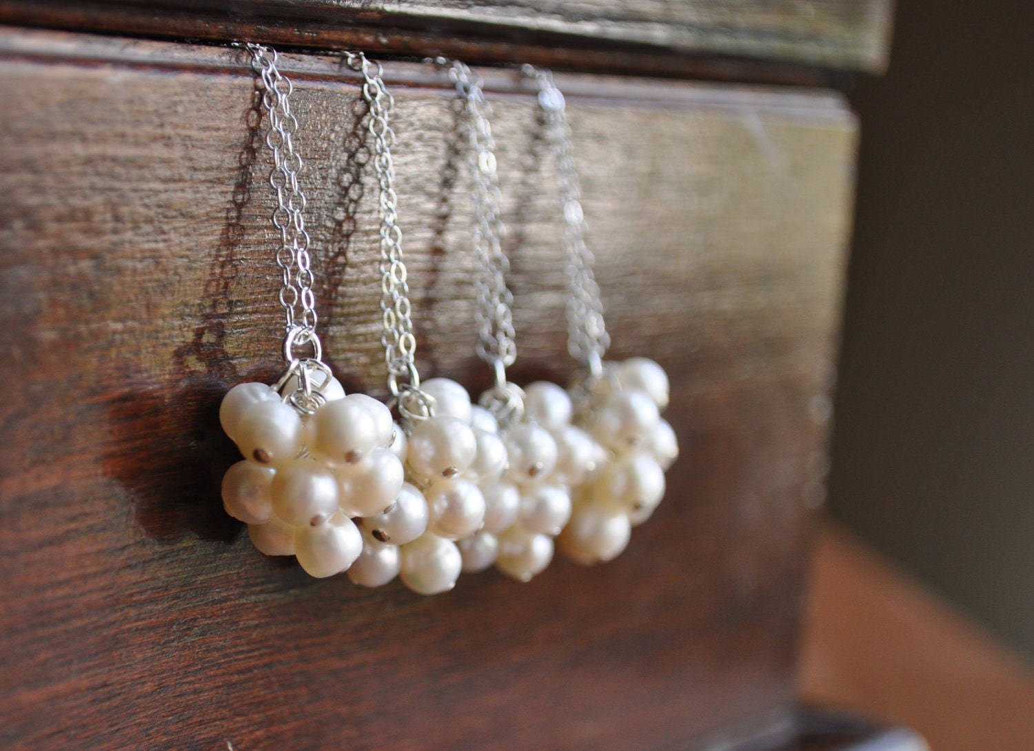 Ivory Freshwater Pearl Necklace - cluster & sterling silver - Set of 4 - simple wedding bridal jewelry - adenandclaire