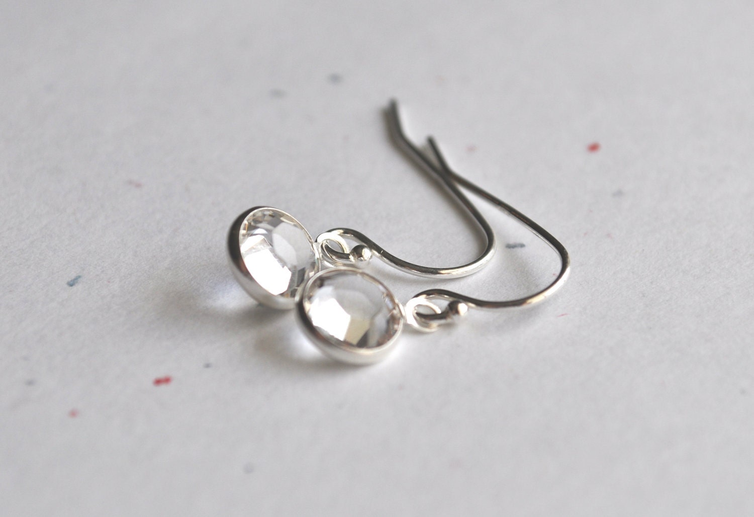Tiny Pebble Earrings - clear round crystal gem & sterling silver - simple bridal or everyday jewelry - adenandclaire