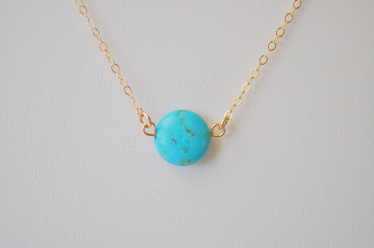 Turquoise Pebble Necklace - blue round stone gold filled  - simple modern jewelry - adenandclaire