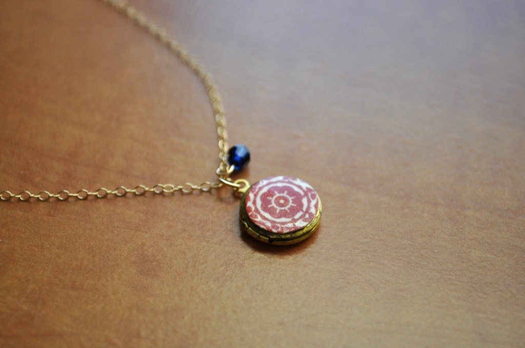 Red & gold locket necklace - simple everyday jewelry - adencreations