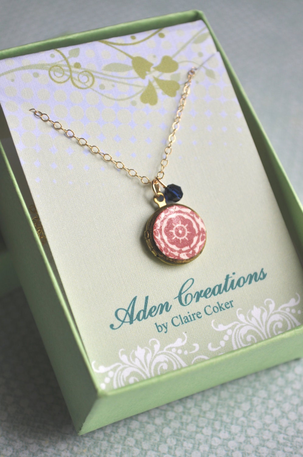 Red & gold locket necklace - simple everyday jewelry - adencreations