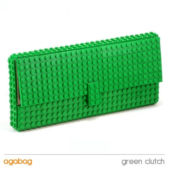 Green clutch made entirely of LEGO bricks