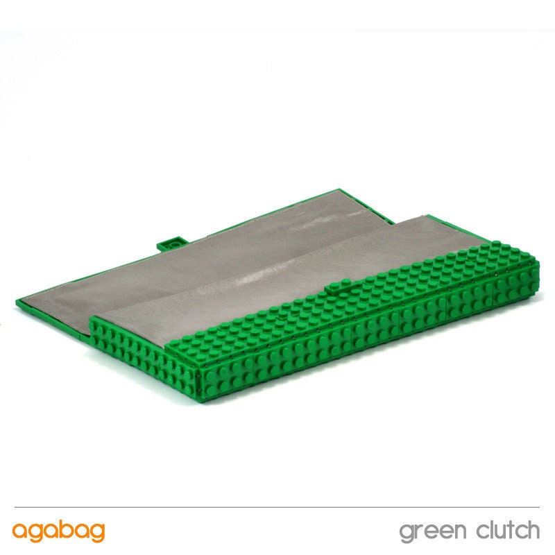 Green clutch made entirely of LEGO bricks
