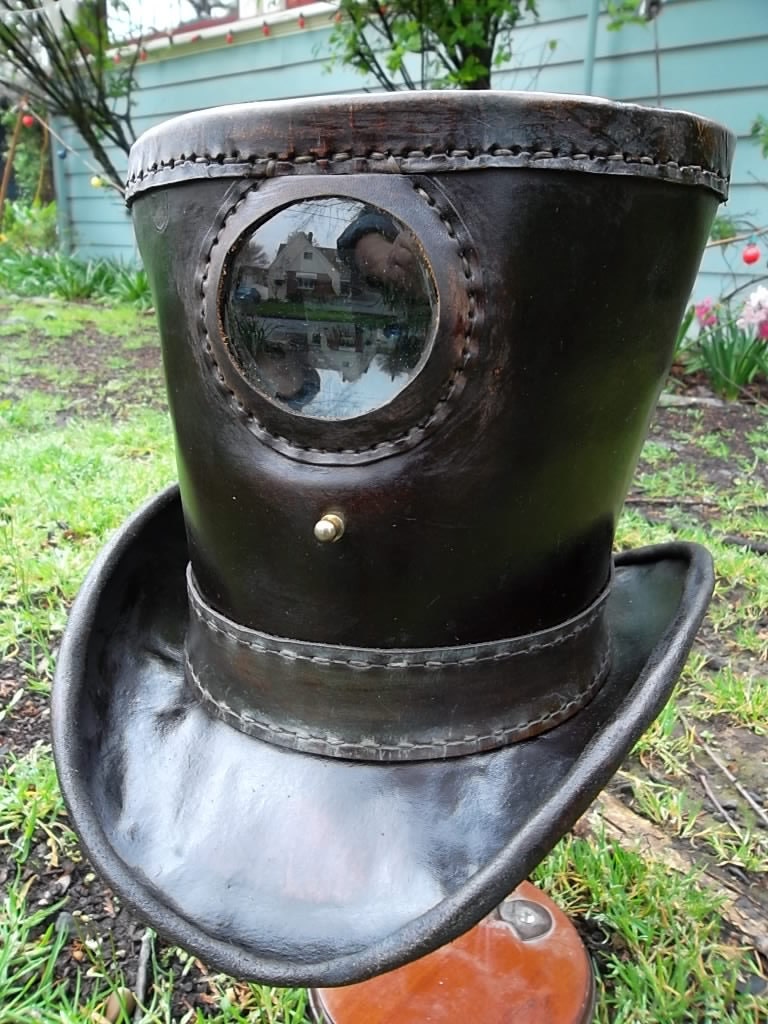 Steampunk Victorian Leather Top Hat with Zoetrope Praxinoscope Movie Player