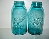 2 Vintage Aqua Blue Ball Mason 1/2 Gal Canning Fruit JARS Perfect for Peacock Color Wedding
