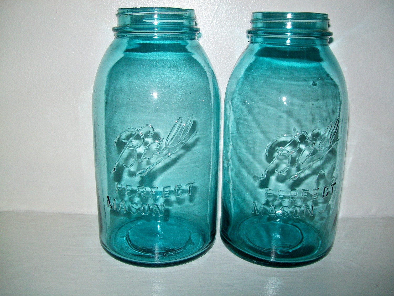 6 Vintage Aqua Blue Ball Mason 1/2 Gal Canning Fruit JARS Perfect for Peacock Color Wedding