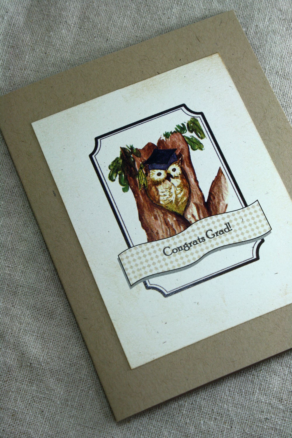 Congratulations Grad Owl Happy Graduation Handmade Card, Recycled Cardstock - Free US Shipping
