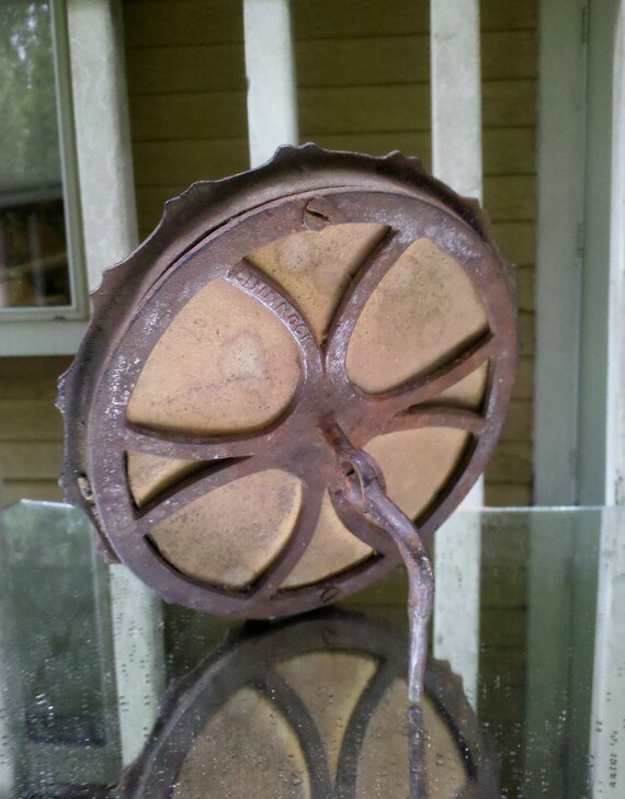 Antique Round Mirror in Cast Iron Heaven and Hell Frame - Dated 1850