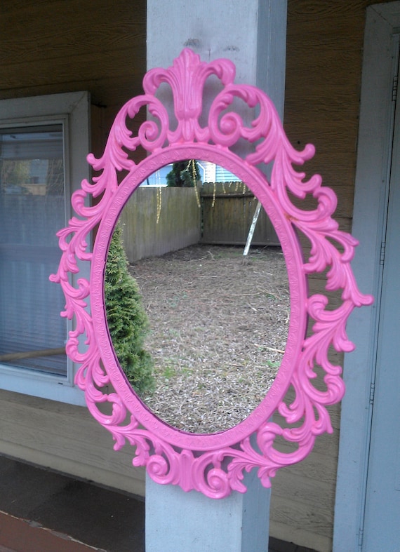 Fairy Princess Mirror - Ornate Vintage Frame in Bubble Gum Pink - 13 by 10 inches