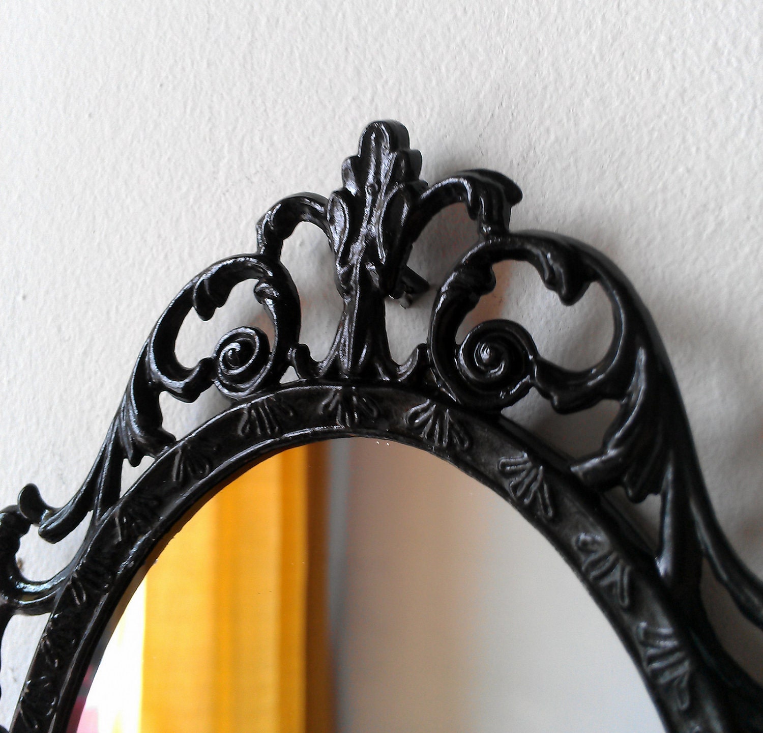 Fairy Princess Mirror - Ornate Vintage Frame in Glossy Jet Black - 7 by 5 inches