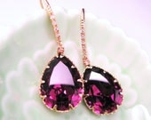 Amethyst teardrop swarovski crysta foiled back rhinestonel with cubic zirconia deco gold vermeil hook earrings. Free US shipping