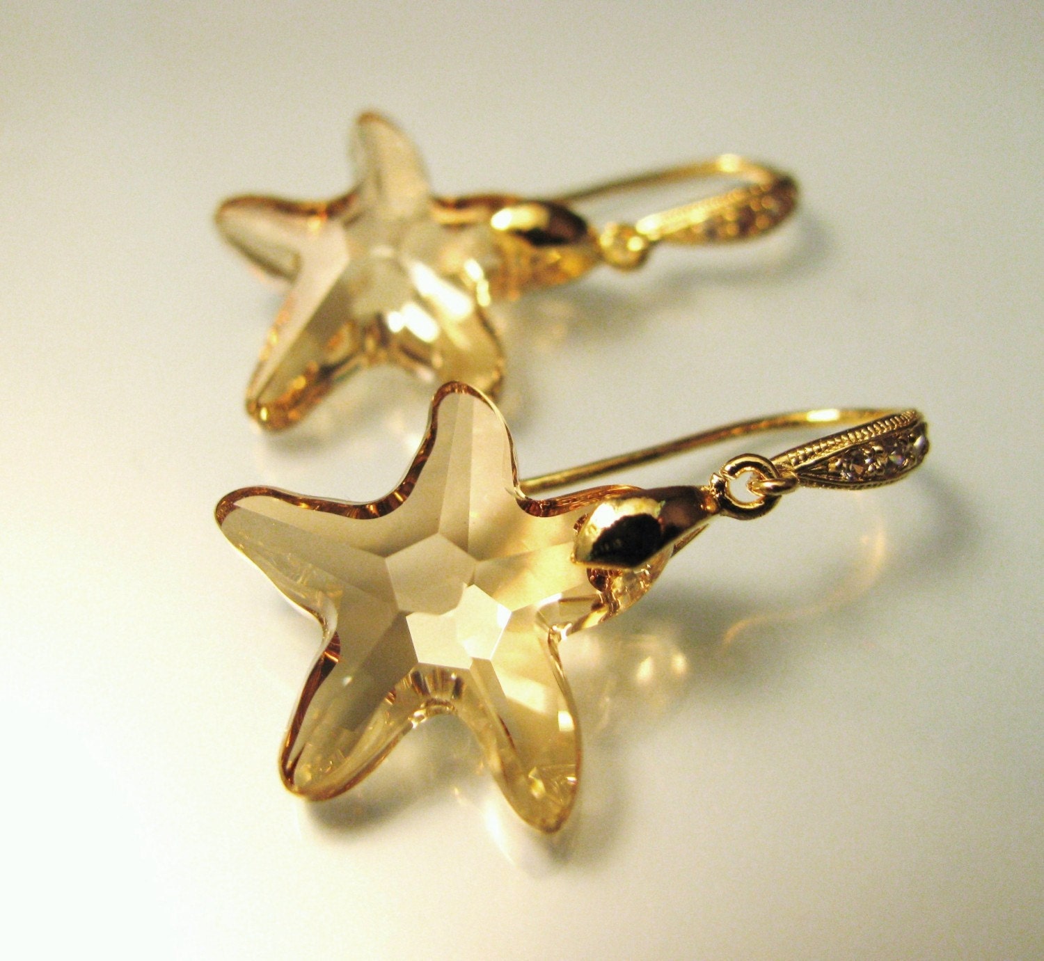 Golden shadow Starfish Swarovski crystal earrings - Free US shipping