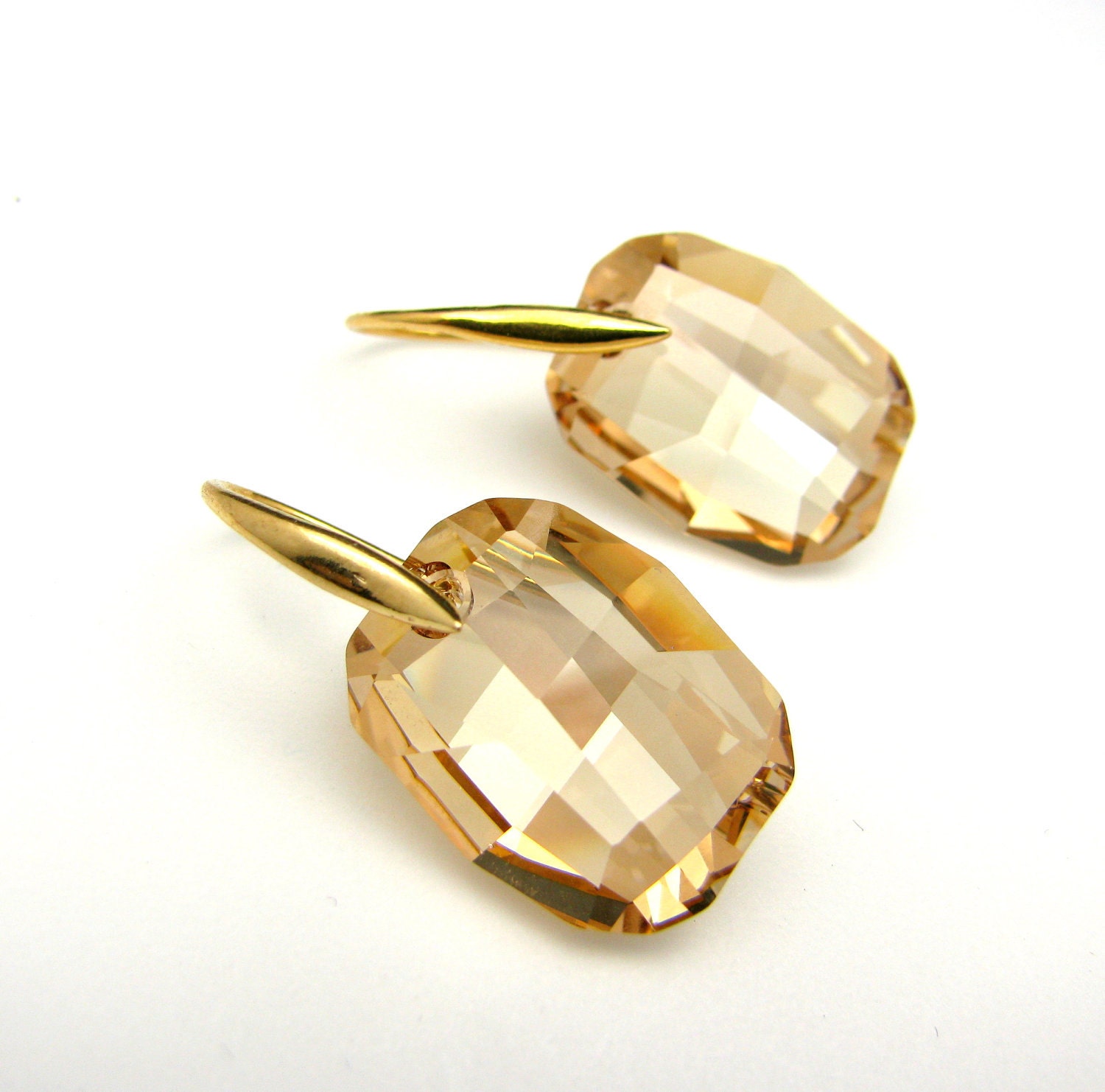 Golden shadow graphic pendant crystals with gold hook earrings - Free US shipping