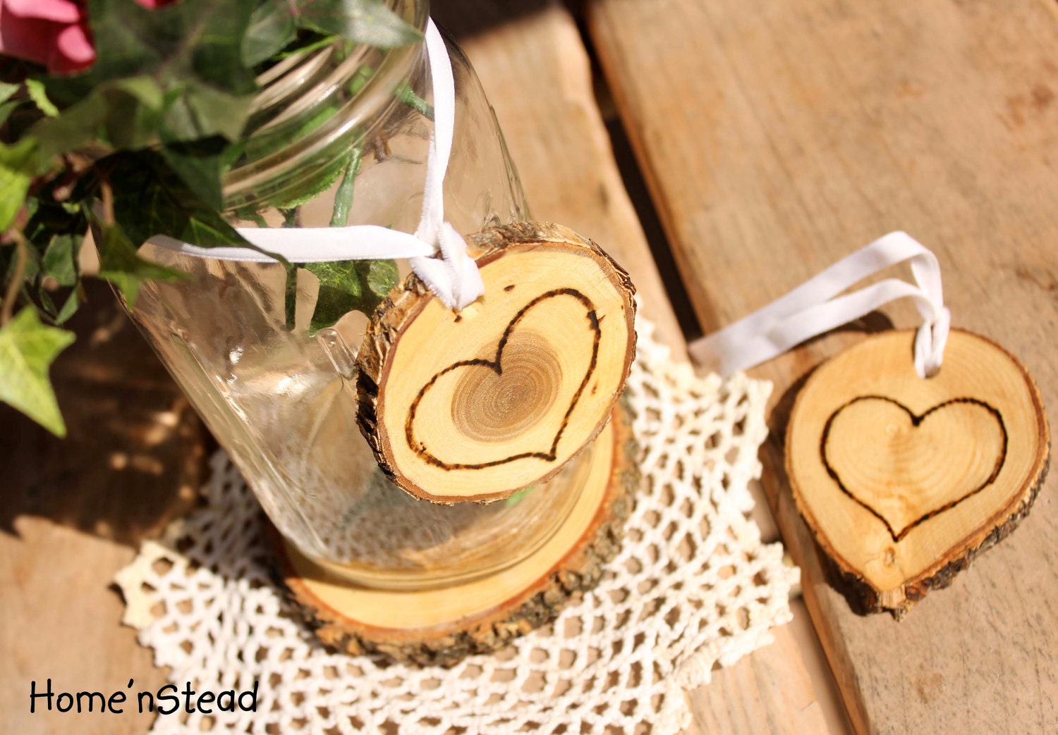Rustic Wedding Tokens Mason Jar Decoration Hearts Table Centerpiece