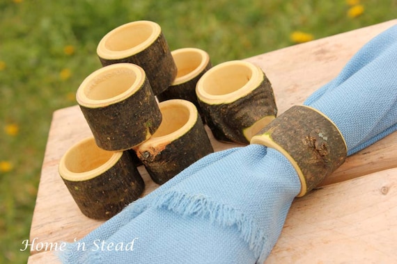 Eight Rustic Napkin Rings Holders Wedding Decor Log Home Kitchen Party Favor