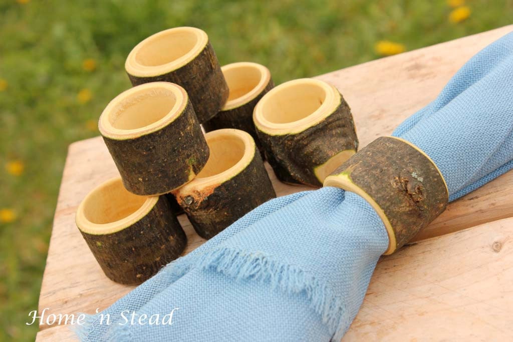 Eight Rustic Napkin Rings Holders Wedding Decor Log Home Kitchen Party Favor