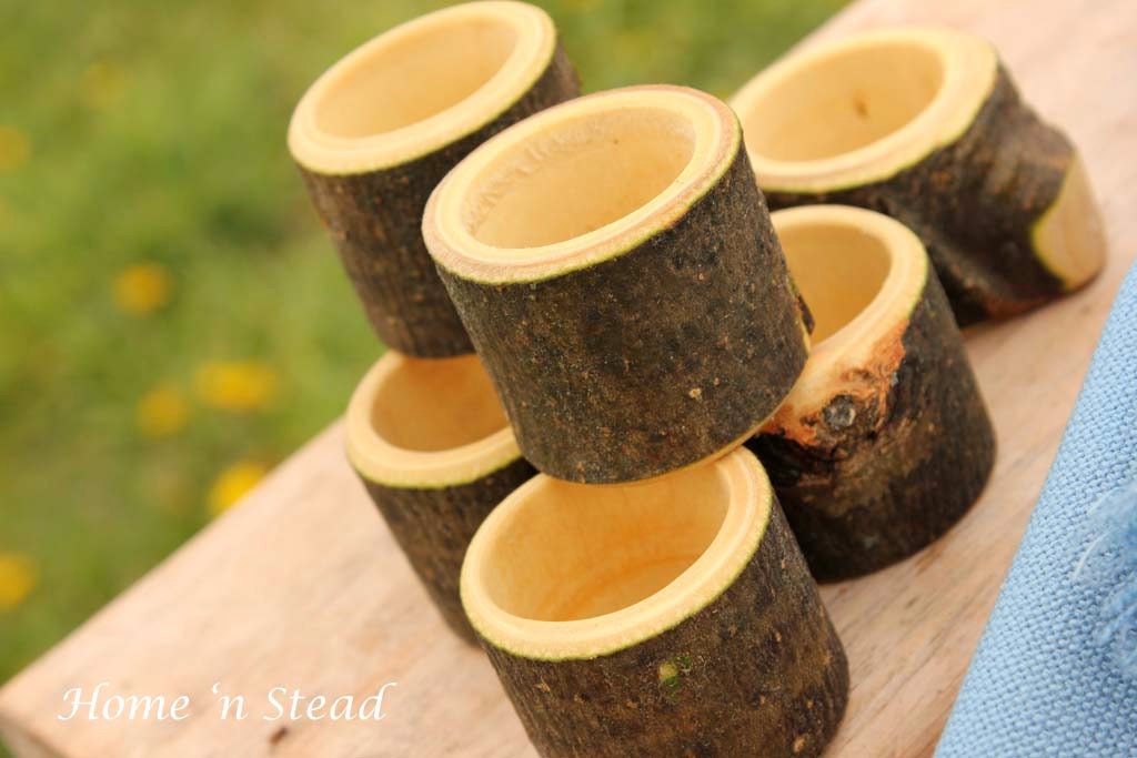Eight Rustic Napkin Rings Holders Wedding Decor Log Home Kitchen Party Favor