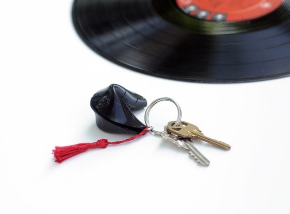 Upcycled Vinyl Fortune Cookie Keychain