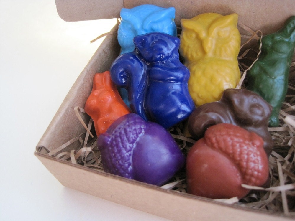 ALL NAURAL Eco Friendly HANDMADE Soy Woodland Animal Crayons (Set of 8)