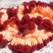ON SALE, Hand crochet light coral and burgundy ruffle scarf.  Includes Shipping in the U.S.