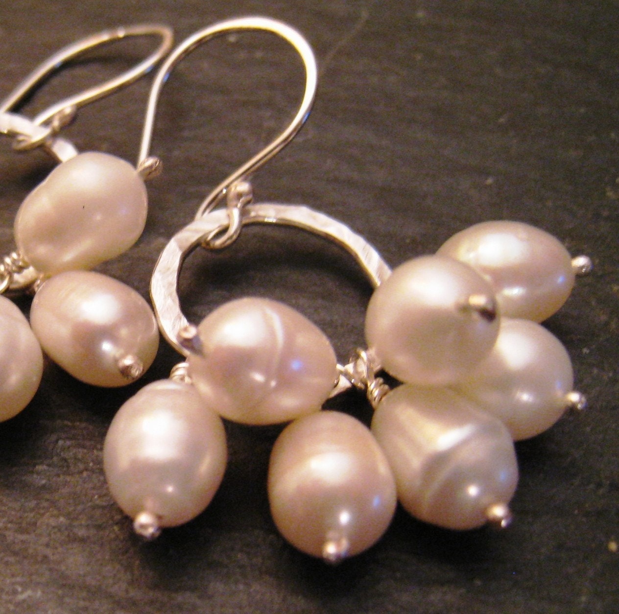 Lucky 7 Earrings - Artisan Handmade earrings in white freshwater pearls and sterling silver