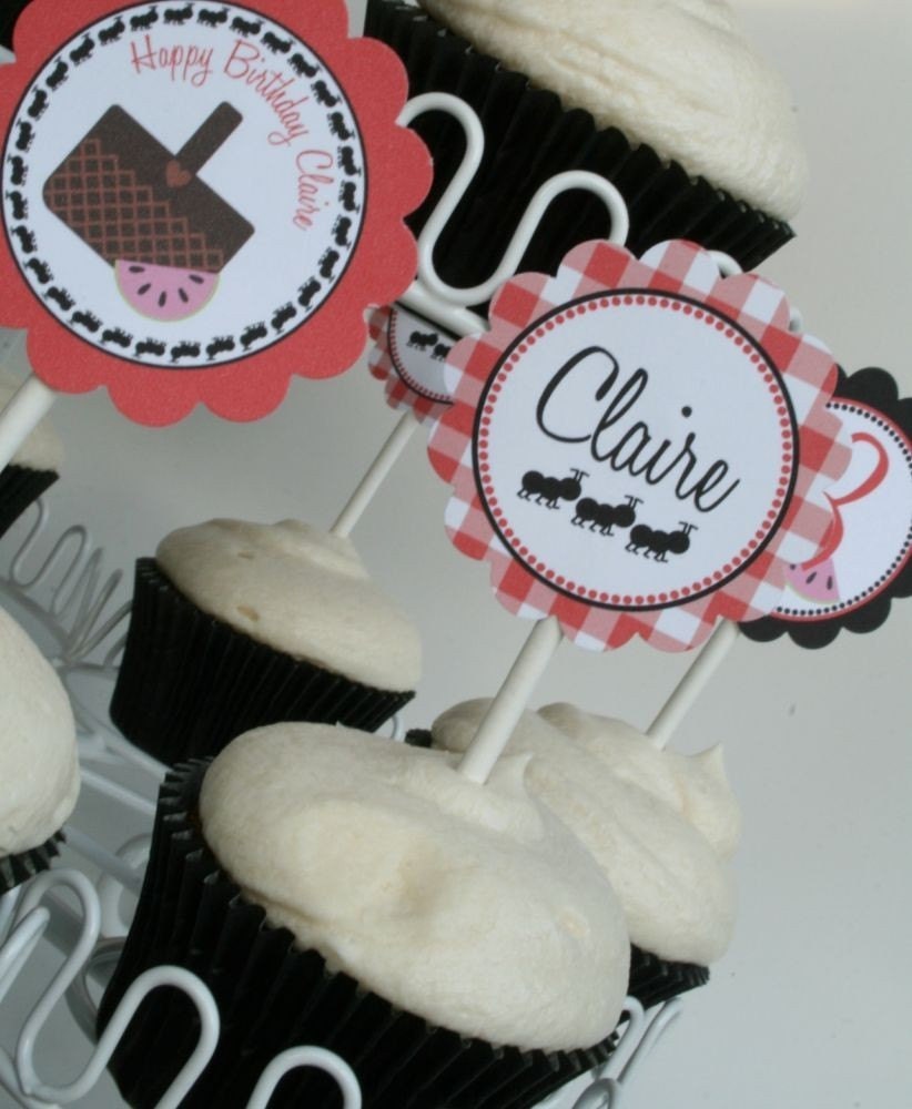 Printable Summer Picnic Cupcake Toppers - Vintage Summer Picnic Collection by Tweedle Dee Designs
