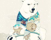 Polar Bear - romantic print gift for her cute animal drawing fine art magic home decor woodland nature mint white outdoor for him man dude