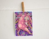 Nursery decor cute illustration animal drawing fantasy art whimsical print surreal hot pink cobalt blue gift for her home decor wall picture