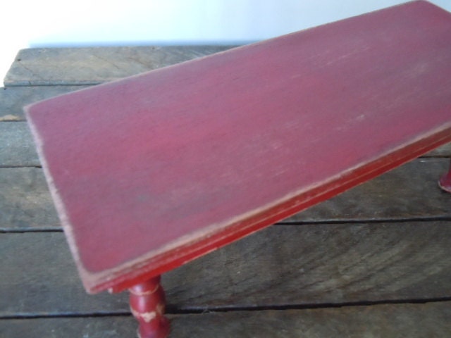 Dollhouse Miniature Wood Table Farmhouse Red Shabby Chic Romantic Handmade Mini Decor