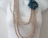 Crochet Stranded Necklace Lariat Oatmeal
