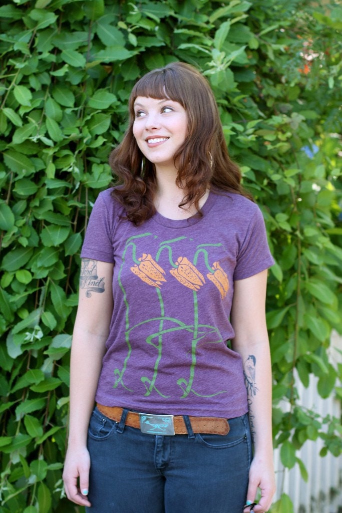 Hand Screen Printed Art Nouveau Tulip Trio Women's Tee