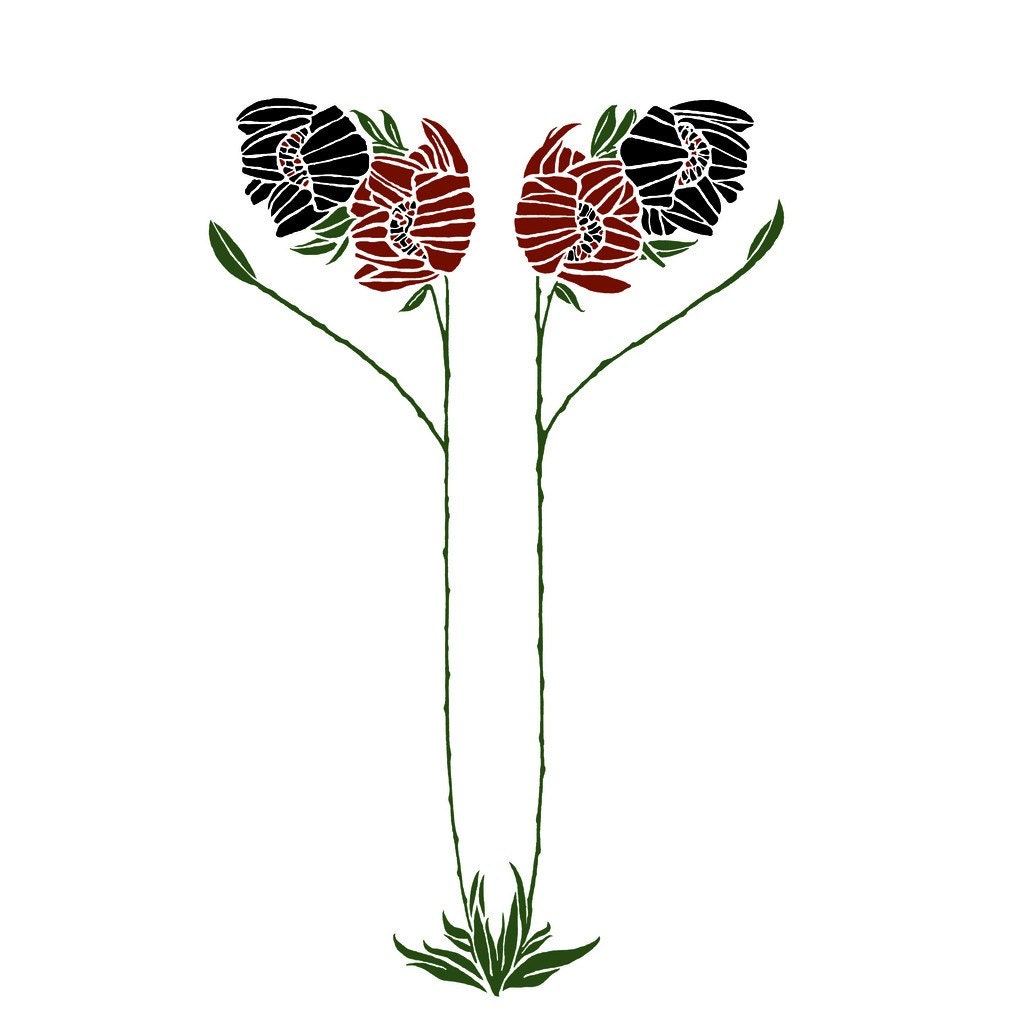 Abstract Poppies Art Nouveau Hand Screen Printed Women's Tee
