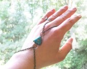 Turquoise Triangle Ring Bracelet, Slave Bracelet in Antique Brass, Handmade, Bohemian, Summer Jewelry