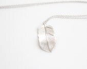 Long Feather Necklace - Silver - Flowing Feather - 30 inch