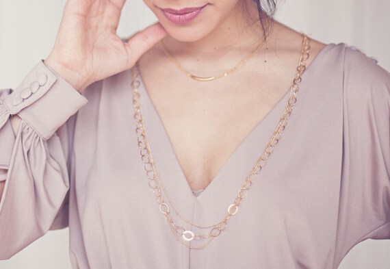 14k Gold Filled Circle Link Long Layering Chain - Lafayette
