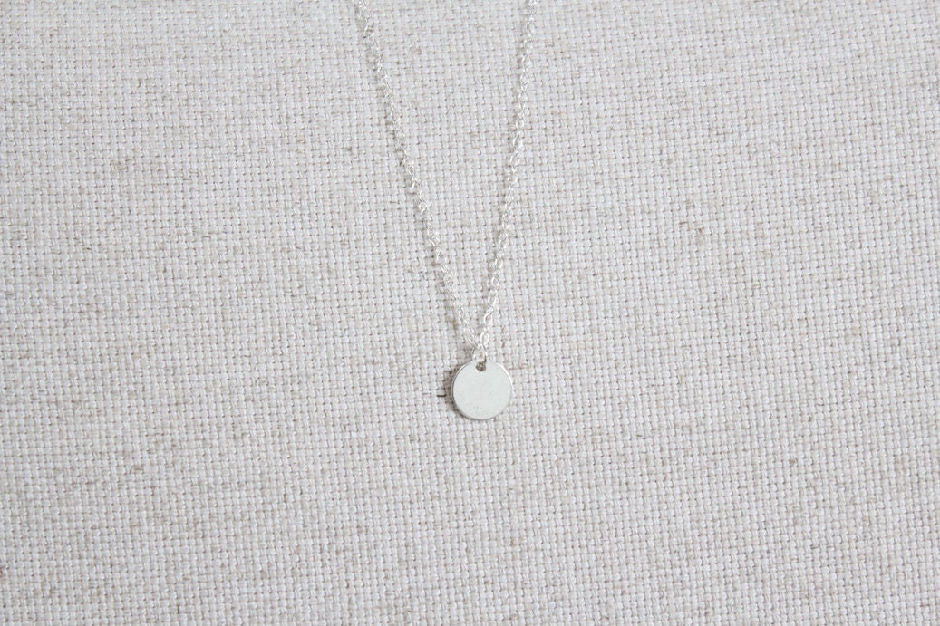 Disc Necklace - Sterling Silver Polished Disc - Tiny Polka Dot