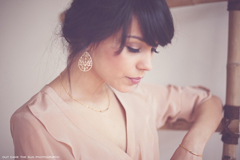Peacock Teardrop Earrings - Paisley Peacock - Gold