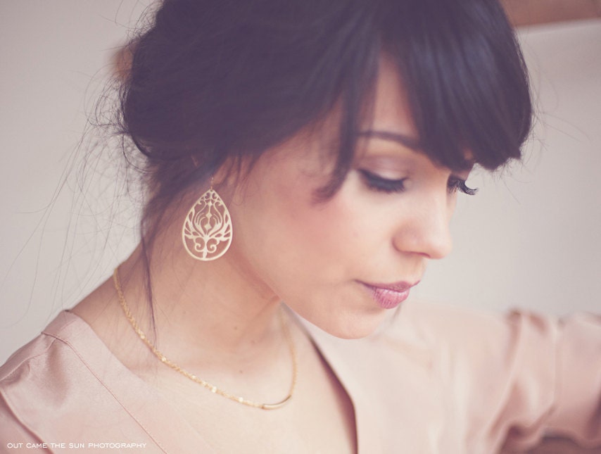 Peacock Teardrop Earrings - Paisley Peacock - Gold