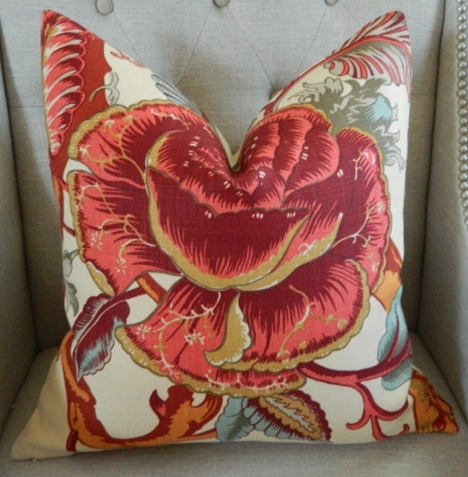 Decorative Designer Pillow Cover - Schumacher Mandalay Tree in Document - 20X20 - Pattern on the front